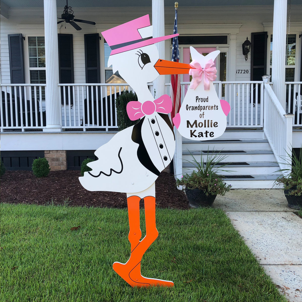 Grandparent Pink Stork Sign With Personalized Bundle, Birth Announcement Yard Stork Sign in The Woodlands, Spring, Kingwood, TX