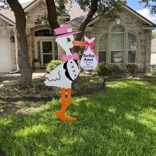 Pink Stork Sign, Birth Announcement Yard Stork Sign in The Woodlands, Spring, Kingwood, TX