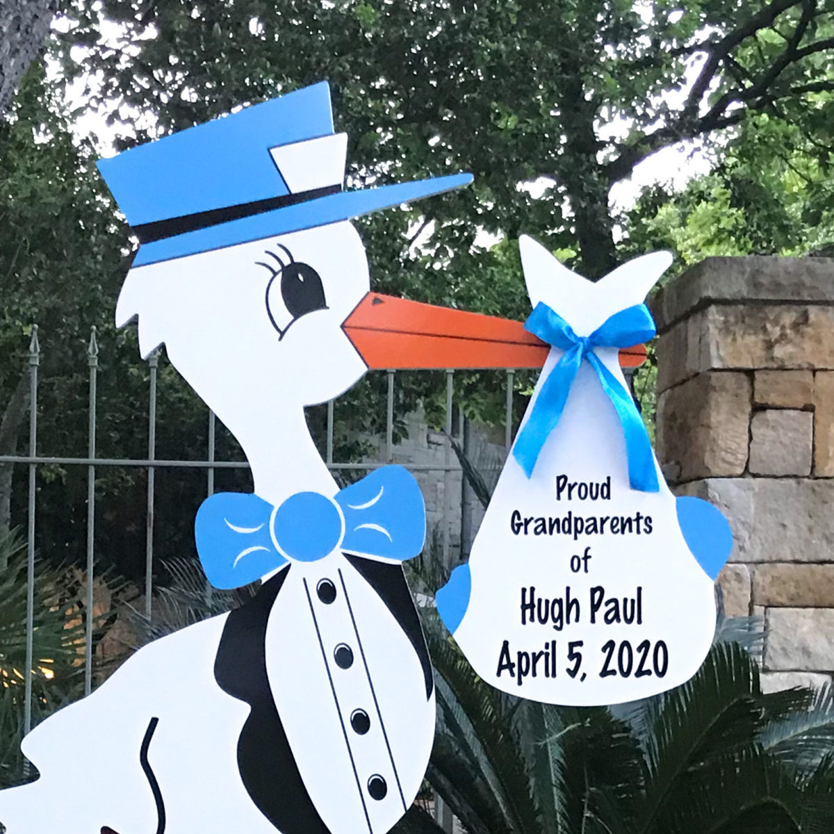 Blue Grandparent Stork Sign with Personalized Bundle, Birth Announcement Yard Stork Sign in The Woodlands, Spring, Kingwood, TX