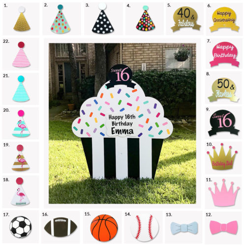 Cupcake with Toppers, Birthday and Birth Announcement Yard Stork Sign in The Woodlands, Spring, Kingwood, TX